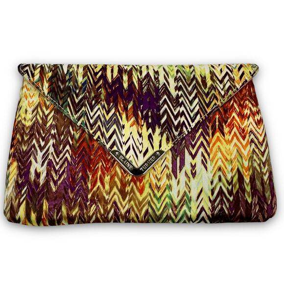 Elaine Turner Envelope Clutch Bag Abstract Chevron Zig Zag Print Gold Hardware - Picture 1 of 8